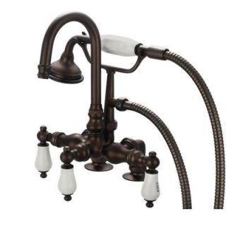 Water Creation 2 Handle Deck Mount Gooseneck Claw Foot Tub Faucet with Porcelain Lever Handles in Oil Rubbed Bronze F6 0016 03 PL