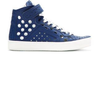 Pierre Hardy Navy Leather Perforated Hi Top Sneakers