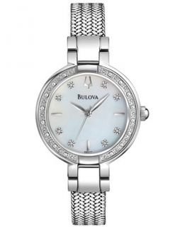 Bulova Womens Diamond Accent Stainless Steel Mesh Bracelet Watch 29mm