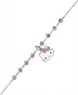 Hello Kitty Sterling Silver Chain and Crystal Kitty Charm Bracelet