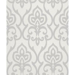 Washington Wallcoverings 56 sq. ft. Contemporary Damask in white 717068