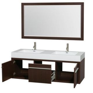 Wyndham Collection Axa 60 inch Double Bathroom Vanity in Espresso, Acrylic Resin Countertop, Integrated Sinks, and 58 inch Mirror