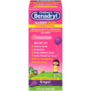 Benadryl Grape Flavored Liquid (New Directions) Allergy & Sinus 4 FL