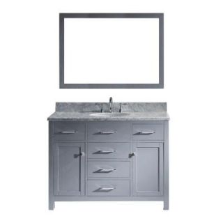 Virtu USA Caroline 48 in. W x 36 in. H Vanity with Marble Vanity Top in Carrara White with White Round Basin and Mirror MS 2048 WMRO GR