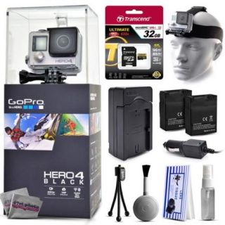 GoPro Hero 4 HERO4 Black CHDHX 401 with 32GB Ultra Memory + Headstrap + Two Batteries + Travel Charger + Cleaning Kit