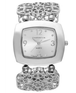 Charter Club Womens Filigree Silver Tone Stretch Bracelet Watch