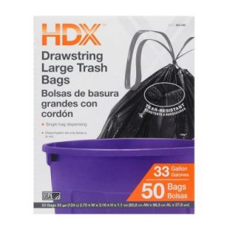 HDX 33 Gal. Large Trash Drawstring Black Trash Bags (50 Count) HDX 960098