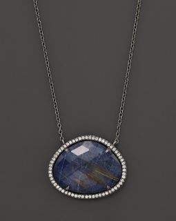 Di Massima Blackened Sterling Silver, Blue Sodalite, Rutilated Quartz And Diamond Pendant Necklace, 18"