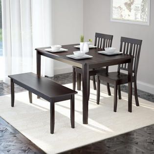 CorLiving Atwood 4pc Dining Set with Cappuccino Stained Bench and Set