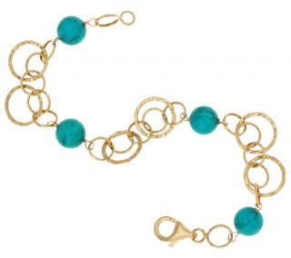 Vicenza Gold Turquoise Bead Hammered Link Station Bracelet, 14K —