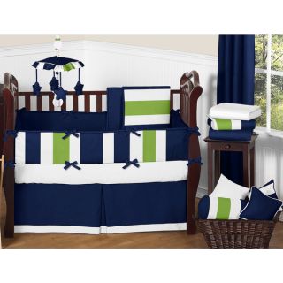 Sweet Jojo Designs Navy Blue/ Lime Green/ White Stripe 9 piece Crib