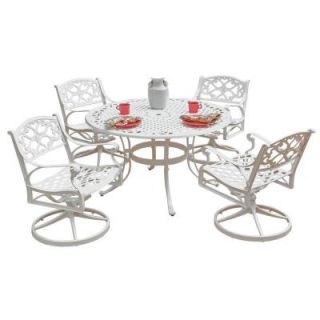 Home Styles Biscayne 42 in. White 5 Piece Round Swivel Patio Dining Set with Green Apple Cushions 5552 305C