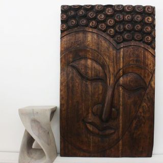 Hand carved 47 x 30 Mocha Oiled Serene Buddha Panel (Thailand