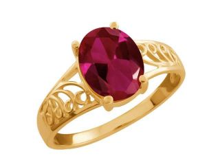 2.00 Ct Oval Red Created Ruby 14K Yellow Gold Ring