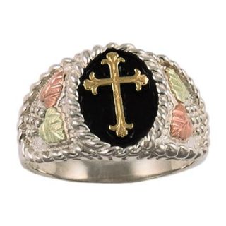 Black Hills Gold Jewelry by Coleman Co. Men's Cross Ring in 10kt and 12kt Black Hills Gold and Sterling Silver