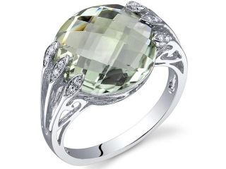 Intricate 5.00 Carats Double Checkerboard Cut Green Amethyst Ring in Sterling Silver Size 5, Available Sizes 5 to 9
