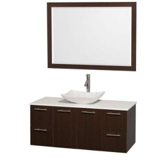 Wyndham Collection Amare 48 in. Vanity in Espresso with Solid Surface Vanity Top in White, Marble Sink and 46 in. Mirror WCR410048SESWSGS6M46