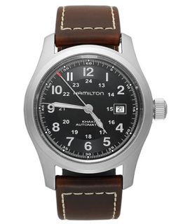 Hamilton Watch, Mens Swiss Automatic Khaki Field Brown Leather Strap