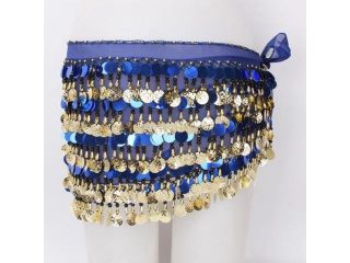308 Gold Coins 5 Layers Belly Dancing Waist Chain Sapphire Blue