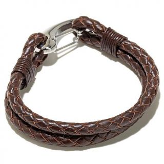 Men's Stainless Steel Double Braided Leather Bracelet   7126370