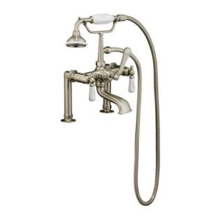 Pegasus 3 Handle Rim Mounted Claw Foot Tub Faucet with Elephant Spout and Hand Shower in Brushed Nickel 4601 PL SN