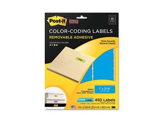 Post it Super Sticky 2700 P Super Sticky Removable Color Coding Labels, 1 x 2 5/8, Assorted Neon, 450/Pack