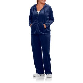 Danskin Now Women's Plus Size Velour Hoodie and Pant Tracksuit Set