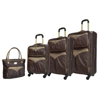 Adrienne Vittadini Leopard Trim 4 piece Expandable Spinner Luggage Set
