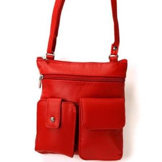 Womens Leather Crossbody Organizer Bag Purse Phone Pocket Travel Case Adjustable Red One Size