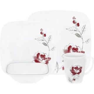 Corelle Squares Blushing Rose 16 Piece Dinnerware Set