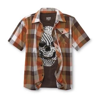 Route 66   Boys Plaid Shirt & Graphic T Shirt   Skull