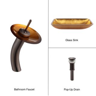 Kraus Golden Pearl Brass Vessel Rectangular Bathroom Sink with Faucet (Drain Included)