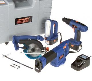 Inventek 4pc 18V Cordless Power Tool Kit w/Extra Battery Charger & Case —