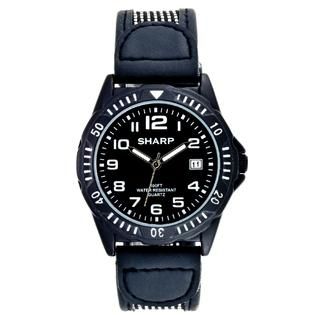 Sharp Mens Calendar Date Watch w/Round Black Case, Dial and Resin Band