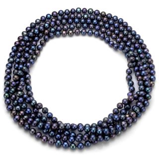 DaVonna Cultured FW Black Pearl 64 inch Endless Necklace (6 7 mm