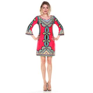 White Mark Womens Red and Blue Printed Bell sleeve Dress  