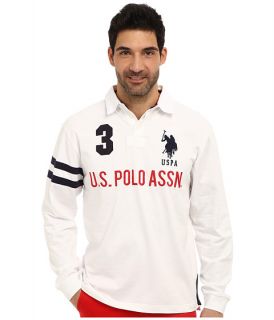 U.S. POLO ASSN. Long Sleeve Heavy Weight Cotton Jersey Rugby Polo White
