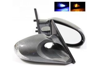 99 01 BMW E46 323/325/328/330 Sedan Carbon Fiber Painted K6 Side Power Mirrors with LED Blue/Yellow Signal