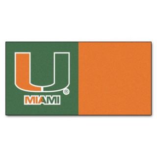 FANMATS NCAA   University of Miami Green and Orange Nylon 18 in. x 18 in. Carpet Tile (20 Tiles/Case) 8523