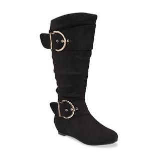 Twisted Womens Tara Black Knee High Wedge Boot   Wide Width Available