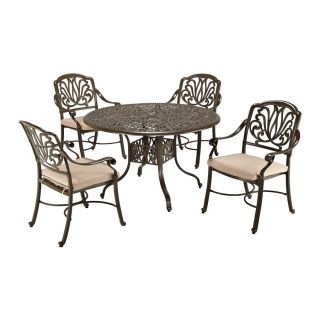 Home Styles Floral Blossom 5 Piece Taupe Aluminum Patio Dining Set