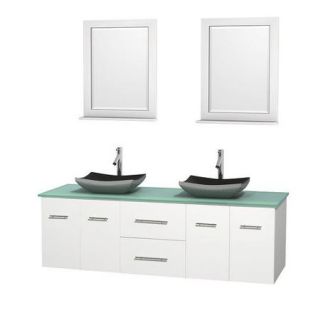 Wyndham Collection Centra 72 inch Double Bathroom Vanity in Gray Oak, Green Glass Countertop, Altair Black Granite Sinks, and 24 inch Mirrors