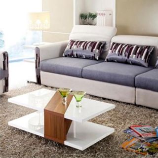 Bianca White Lacquer Walnut Finished Rectangular Coffee Table