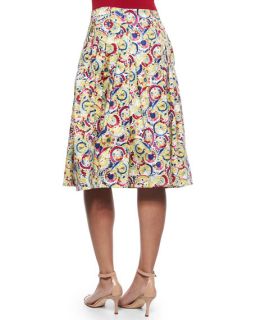 Carolina Herrera Parasol Print Inverted Pleat A Line Skirt