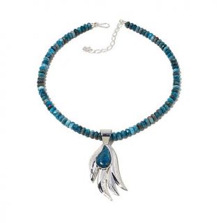 Jay King Apatite Sterling Silver Feather Framed Pendant and Beaded Necklace   7719078