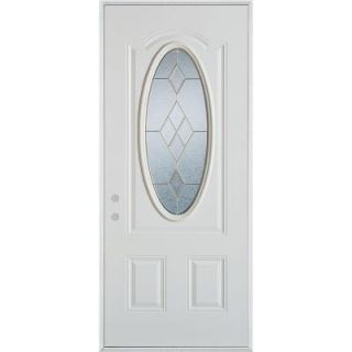 Stanley Doors 32 in. x 80 in. Geometric Zinc 3/4 Oval Lite 2 PanelPrefinished White Right Hand Inswing Steel Prehung Front Door 1102D D 32 R Z