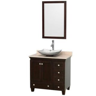 Wyndham Collection Acclaim 36 in. W Vanity in Espresso with Marble Vanity Top in Ivory, White Carrara Marble Sink and Mirror WCV800036SESIVGS6M24