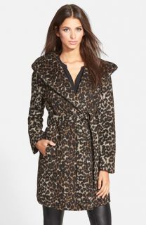 Steve Madden Leopard Print Hooded Wrap Coat