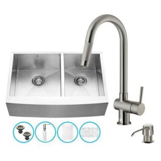 Vigo All in One Farmhouse Apron Front Stainless Steel 33 in. Double Bowl Kitchen Sink in Stainless Steel VG15135