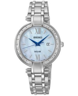 Seiko Womens Solar Diamond Accent Stainless Steel Bracelet Watch 30mm